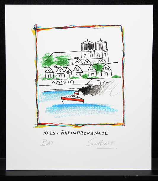 Schlote, Wilhelm - Rees - Rheinpromenade - Giclee - handsigniert