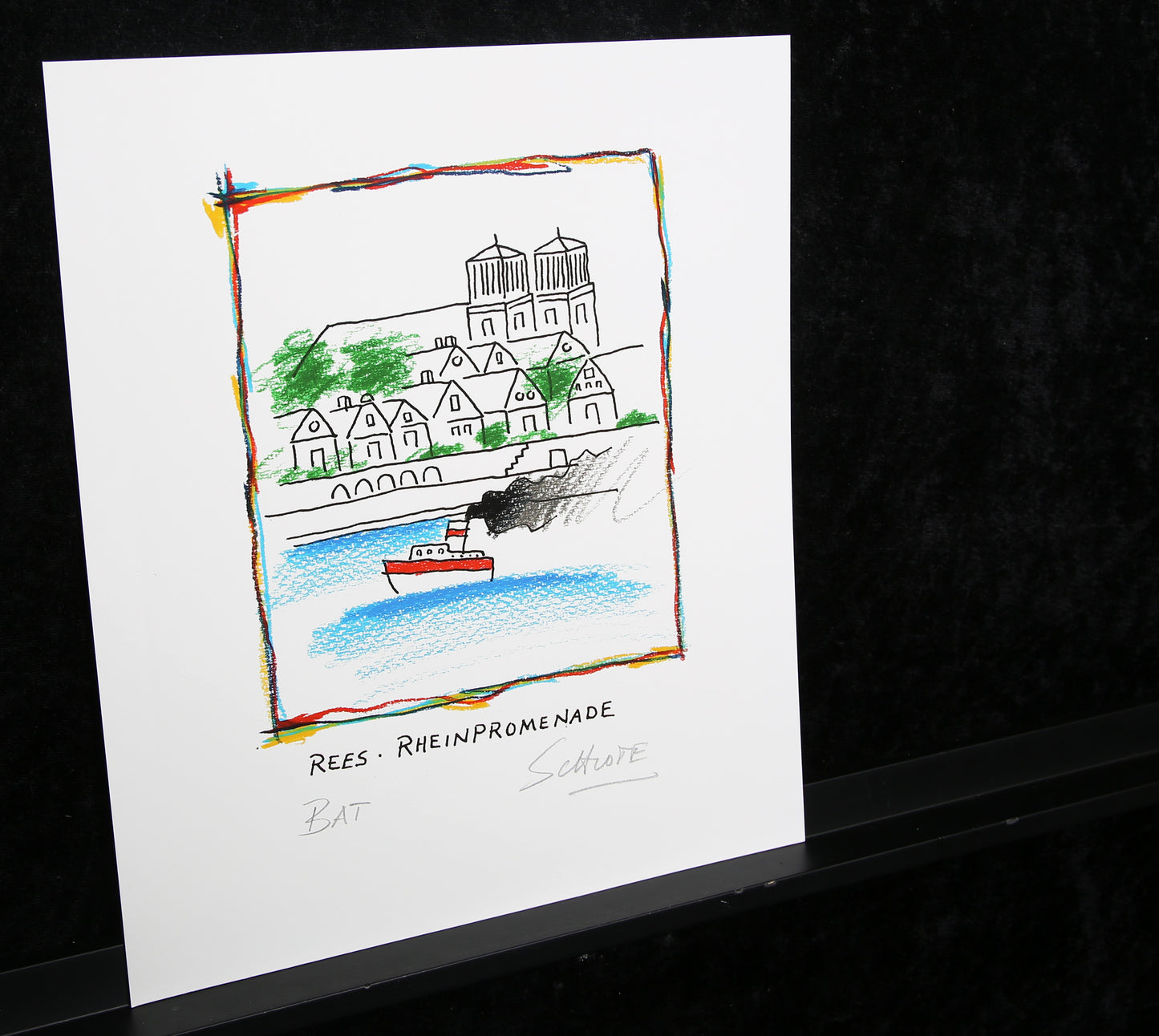 Schlote, Wilhelm - Rees - Rheinpromenade - Giclee - handsigniert
