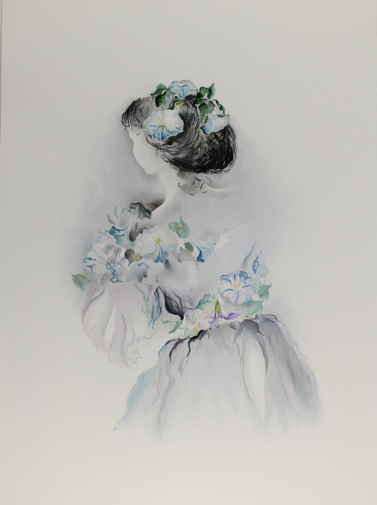 Lestages - Femme Avec Fleurs - Color lithograph