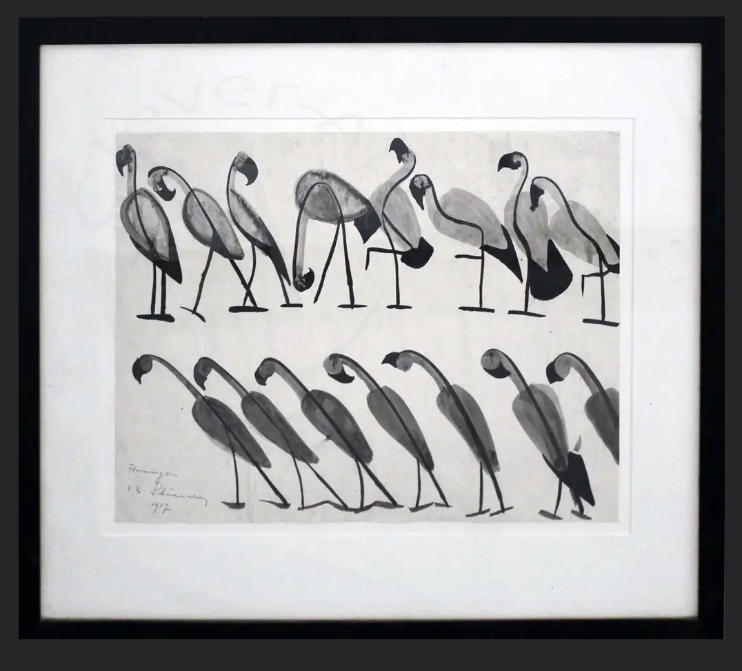 Schönzeler, Ernst - Flamingos - Tusche auf Papier - handsigniert