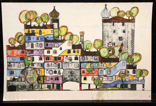 Hundertwasser, Friedensreich - 2 x Hundertwasserhaus ontwerptekeningen