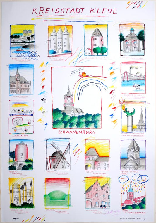 Schlote, Wilhelm - District town of Kleve - hand signed and numbered - color offset lithograph
